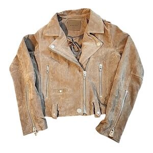 [BLANKNYC] Suede Moto Jacket Womens Small Full Zip Collared Casual Boho Chic Tan